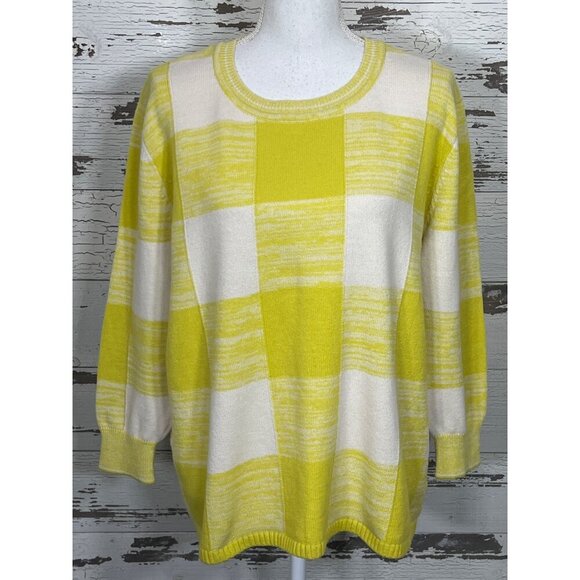 CABI Checkerboard Pullover Sweater Yellow/Cream Sz L #6236 EUC - Picture 2 of 5